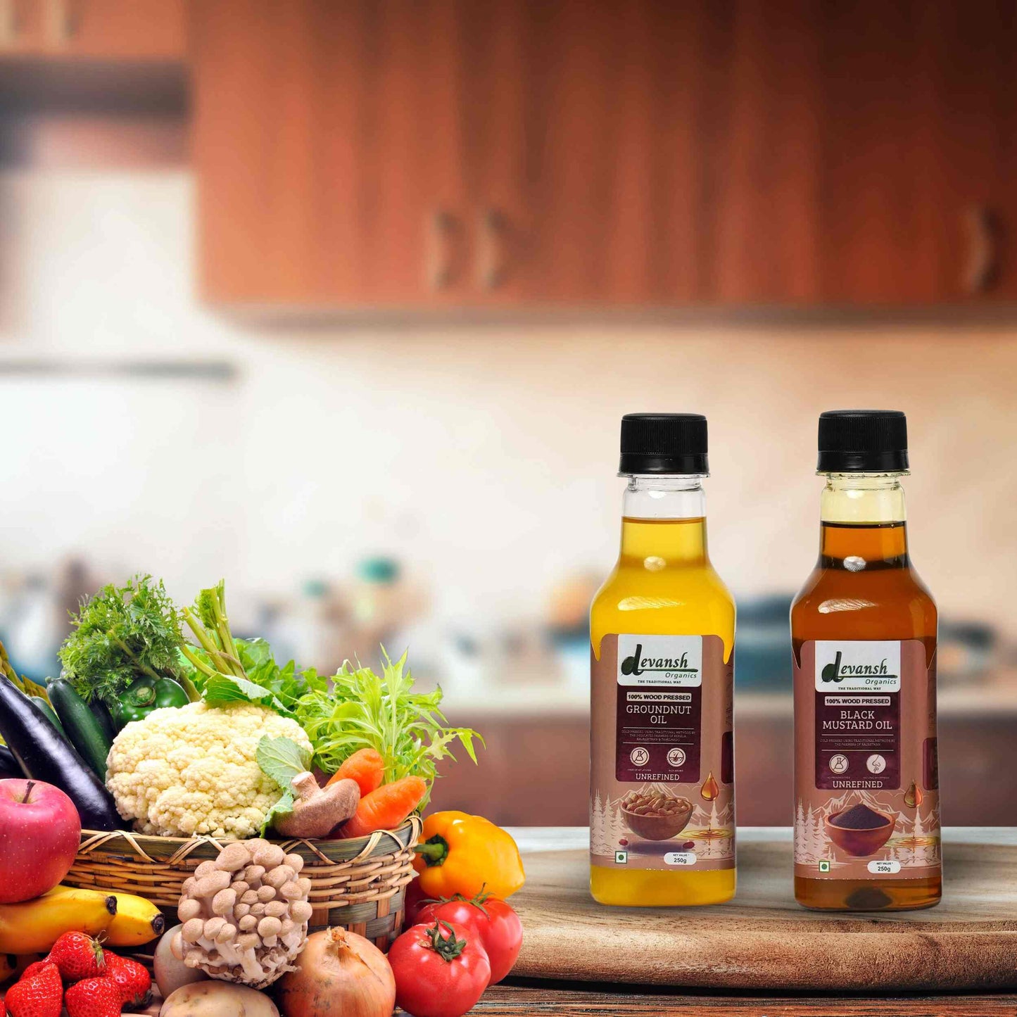 Devansh Organics Black Mustard and Groundnut Oil Kit – Wood-Pressed Oils for Healthy Cooking and Natural Living.